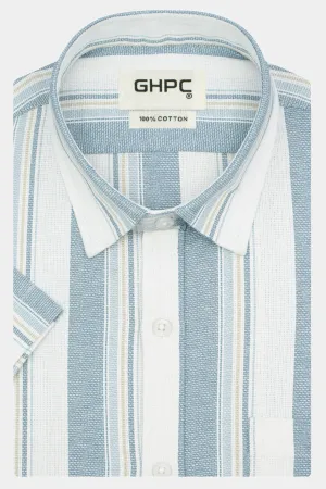 Men's 100% Cotton Striped Half Sleeves Shirt (Gold)