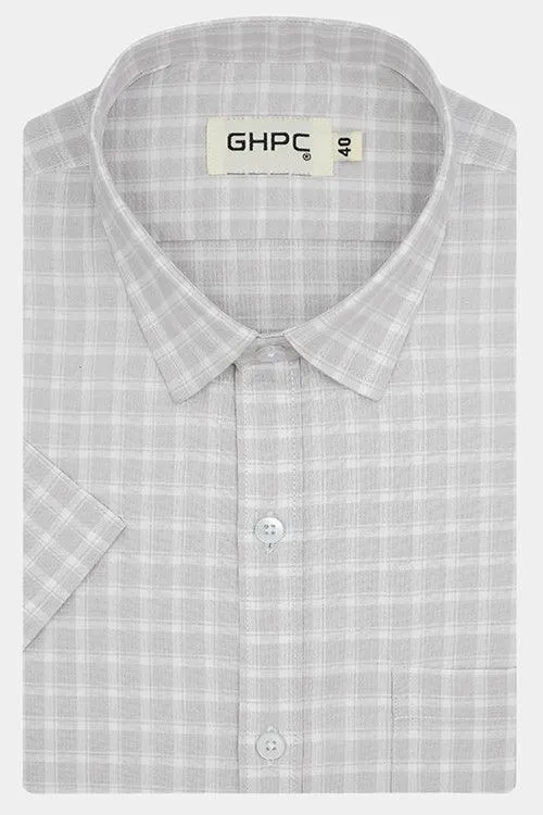 Men's 100% Cotton Windowpane Checkered Half Sleeves Shirt (Light Brown)