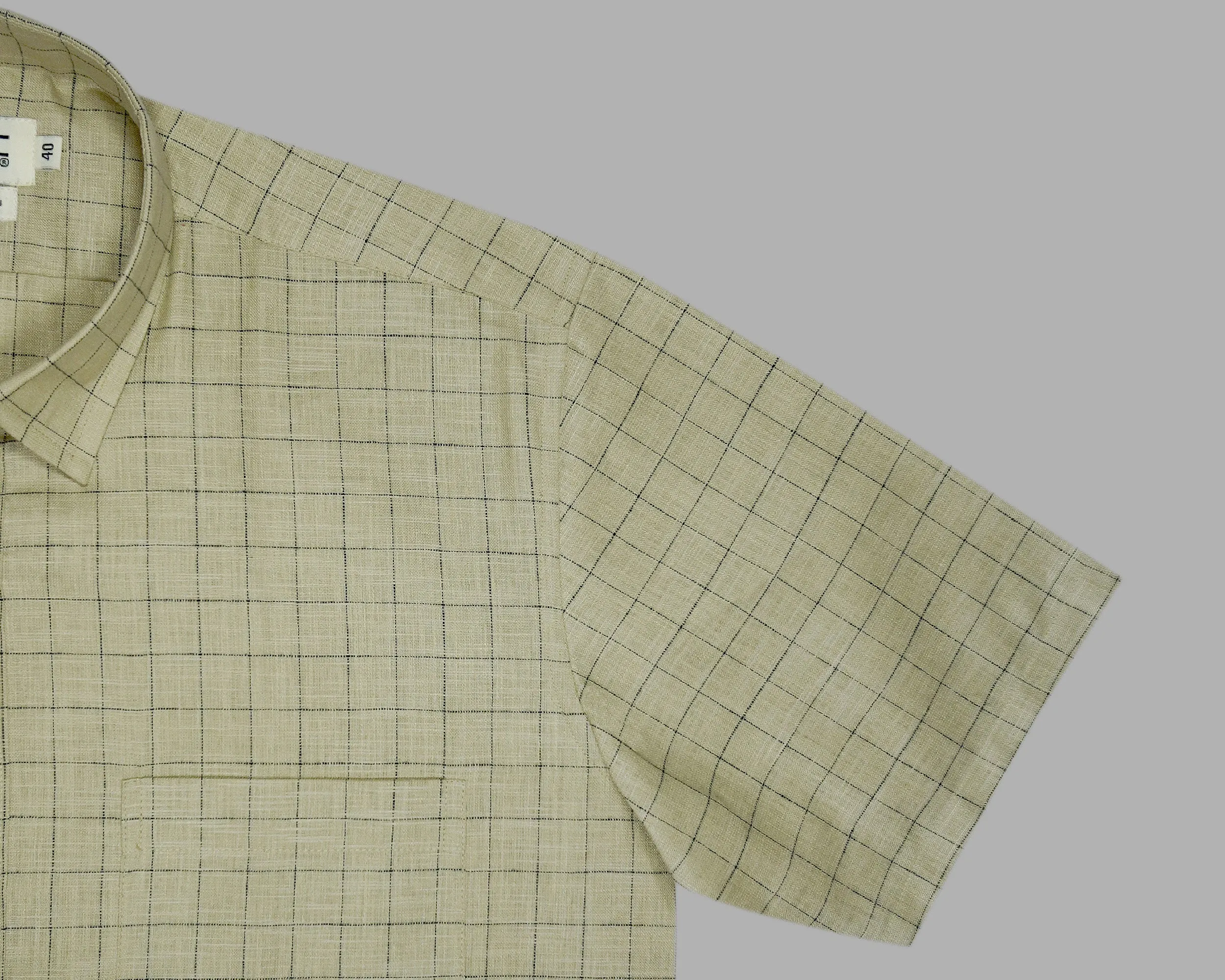 Men's Cotton Linen Checkered Half Sleeves Shirt (Khaki)
