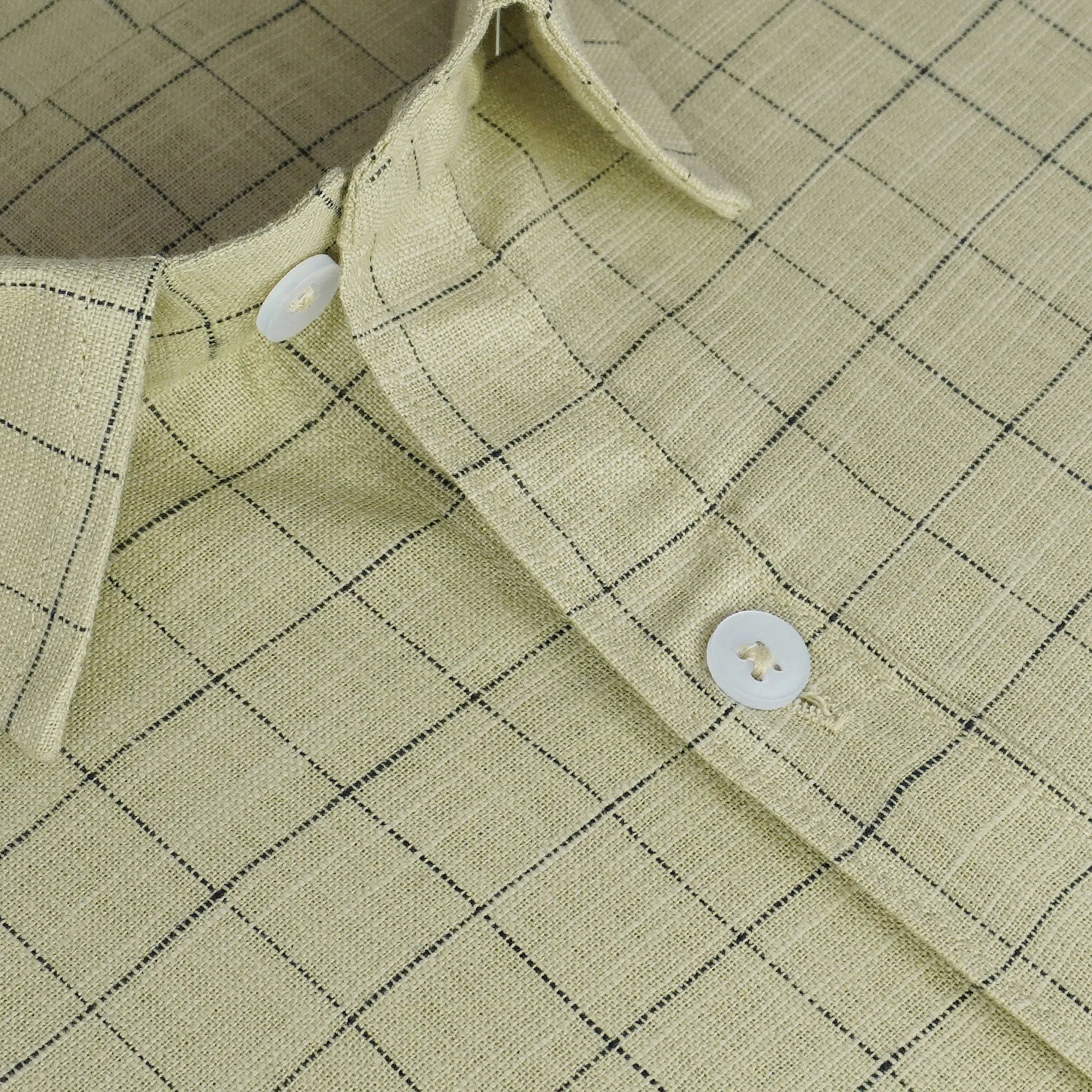 Men's Cotton Linen Checkered Half Sleeves Shirt (Khaki)