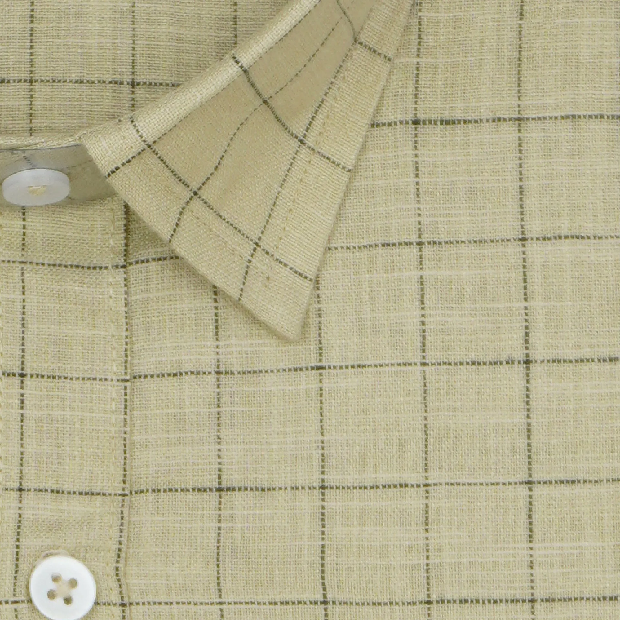 Men's Cotton Linen Checkered Half Sleeves Shirt (Khaki)