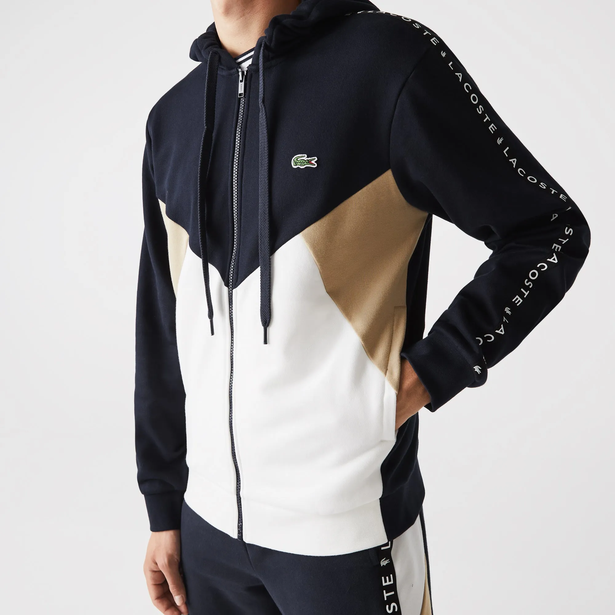 Men’S Hooded Colorblock Lettered Fleece Zip Sweatshirt - Sh6905