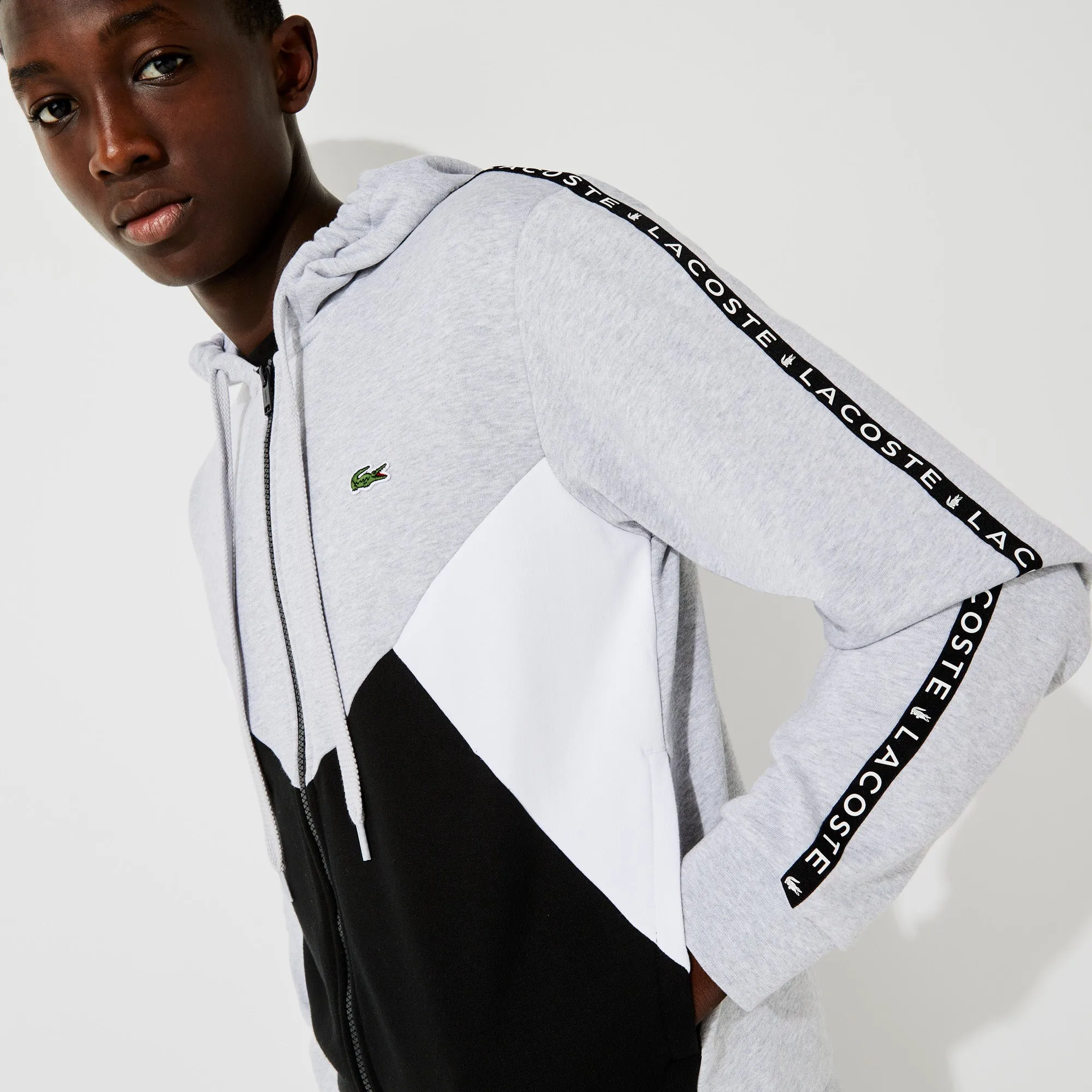 Men’S Hooded Colorblock Lettered Fleece Zip Sweatshirt - Sh6905