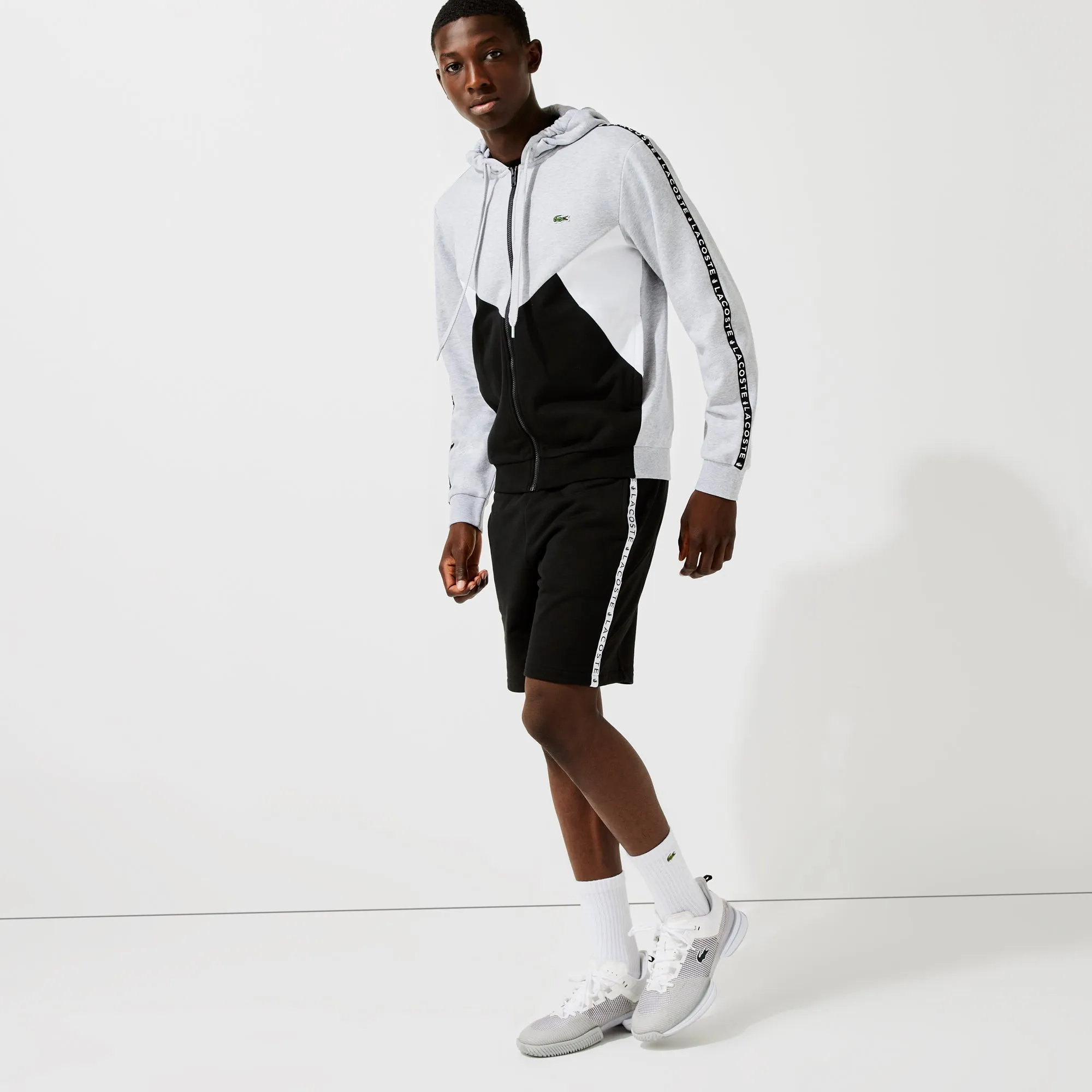 Men’S Hooded Colorblock Lettered Fleece Zip Sweatshirt - Sh6905