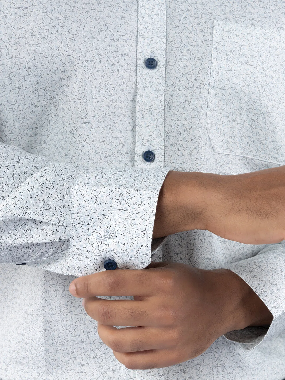 Men's Regular Fit Floral White Formal Shirt