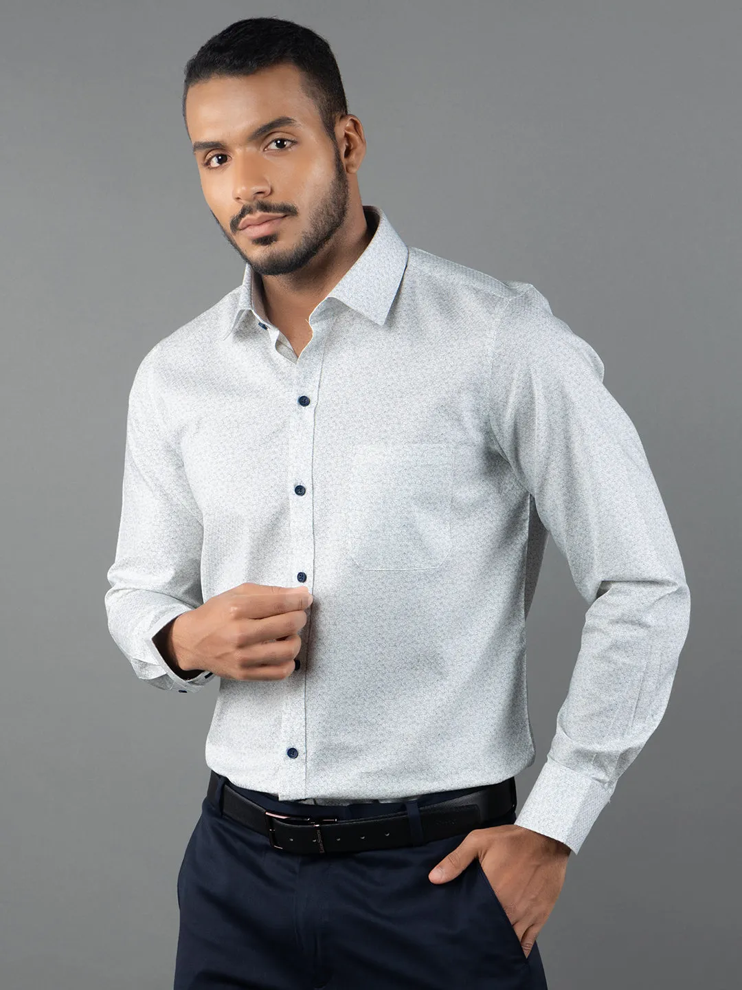 Men's Regular Fit Floral White Formal Shirt