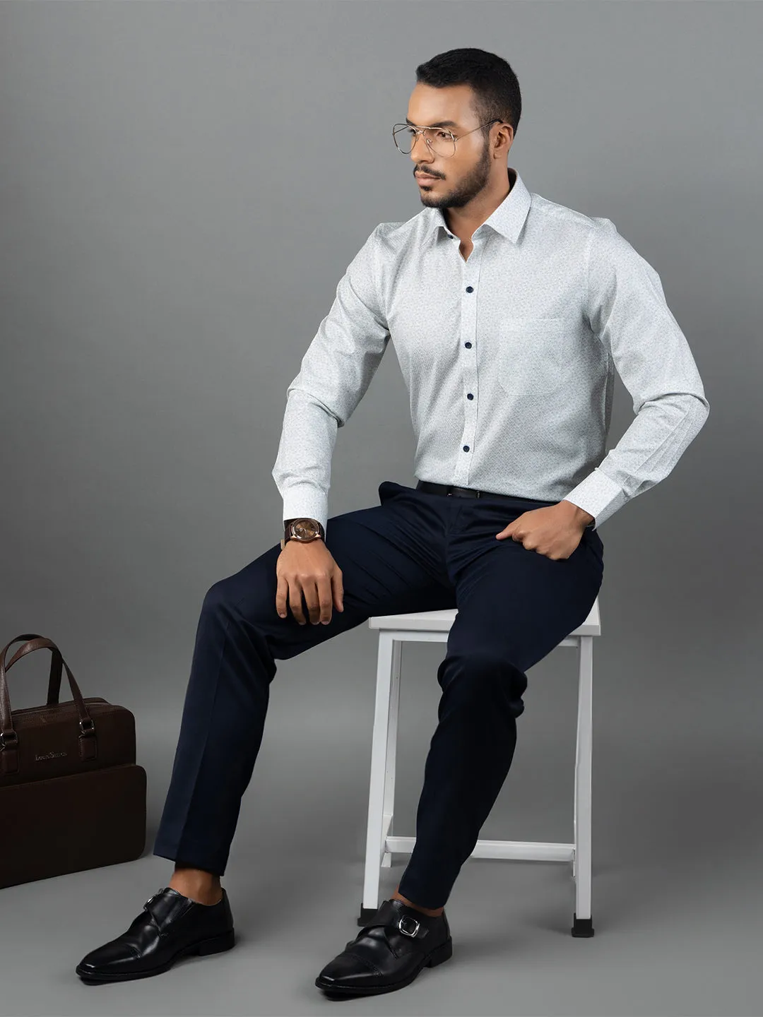 Men's Regular Fit Floral White Formal Shirt