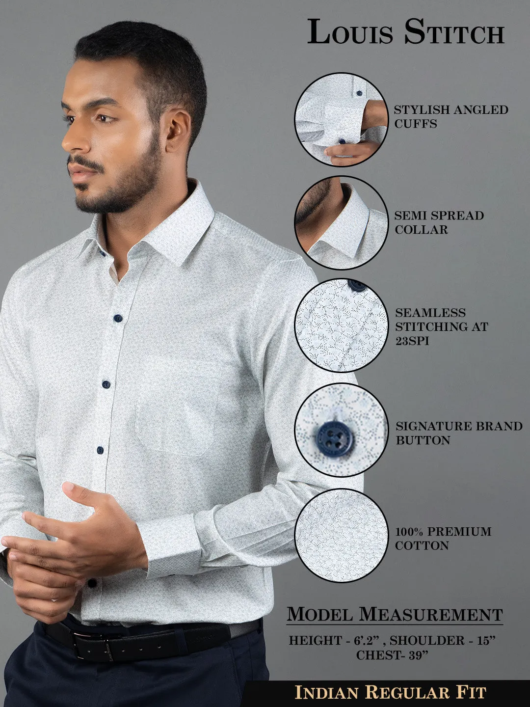 Men's Regular Fit Floral White Formal Shirt