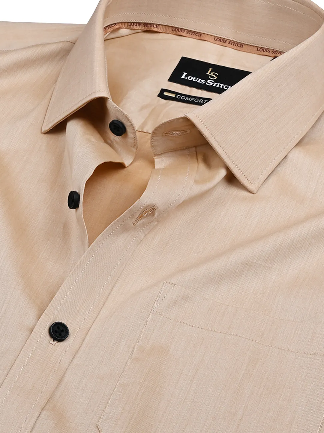 Men's Regular Fit Solid Beige Formal Shirt