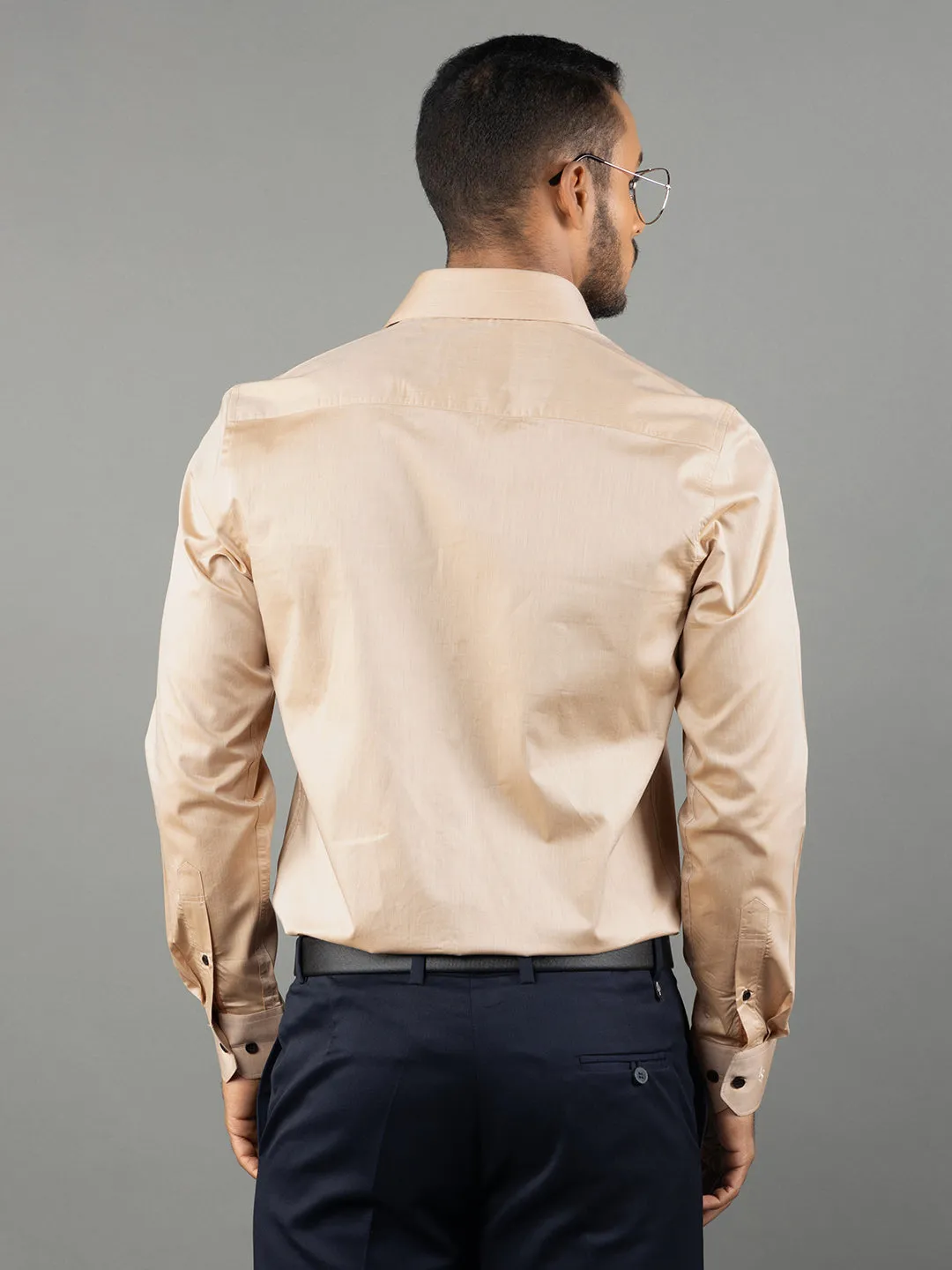 Men's Regular Fit Solid Beige Formal Shirt