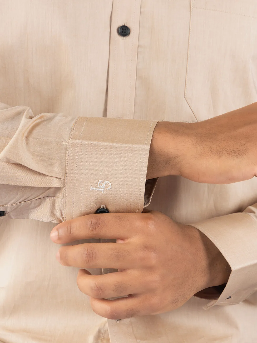 Men's Regular Fit Solid Beige Formal Shirt