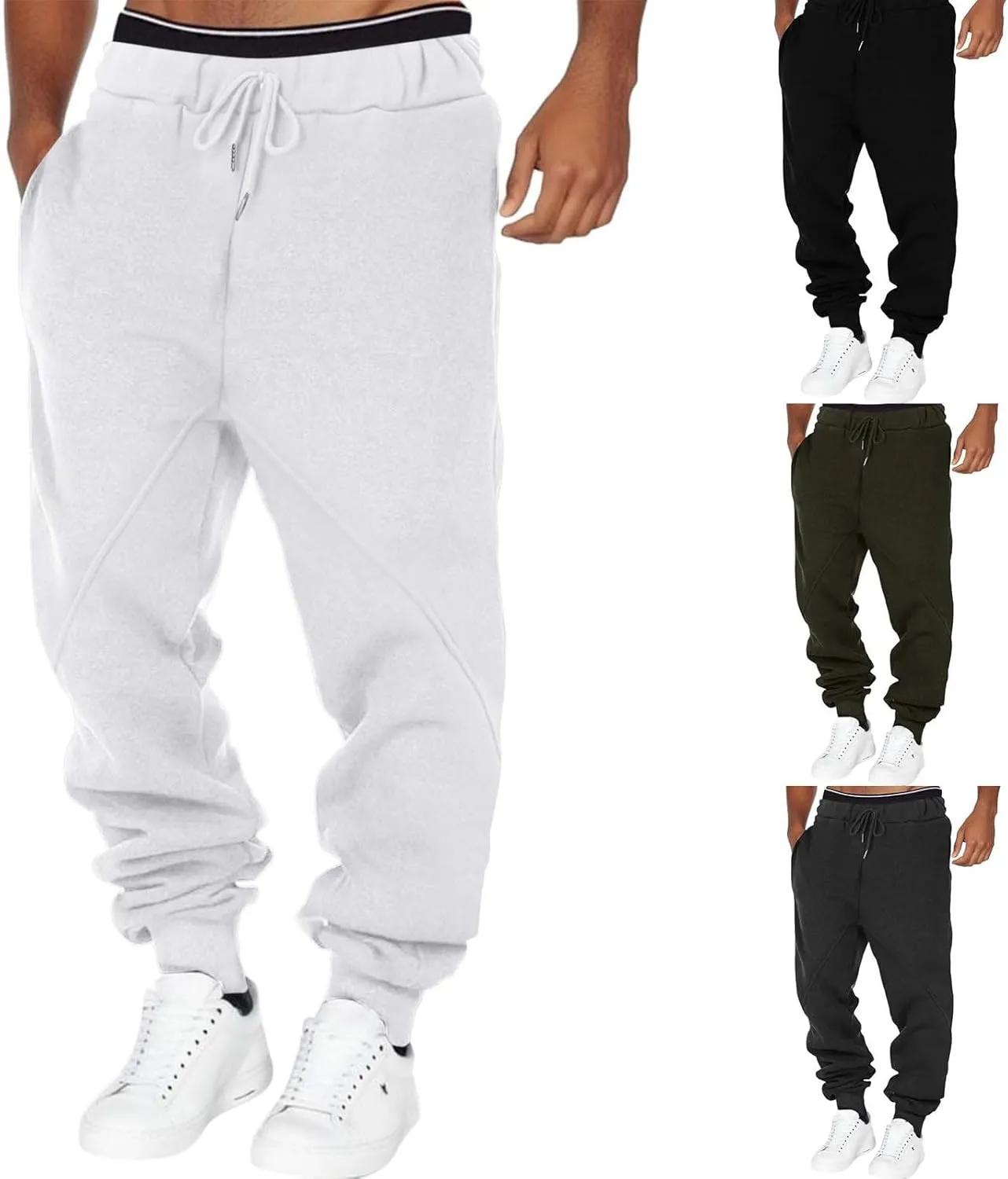 Mens Sweatpants with Pockets Big and Tall Athletic Drawstring Cargo Pants Hiking Outdoor Twill Track Jogging Sweatpants