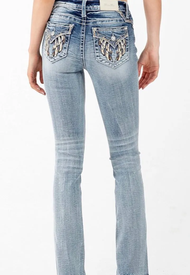 Miss Me Feather Mid Rise Straight