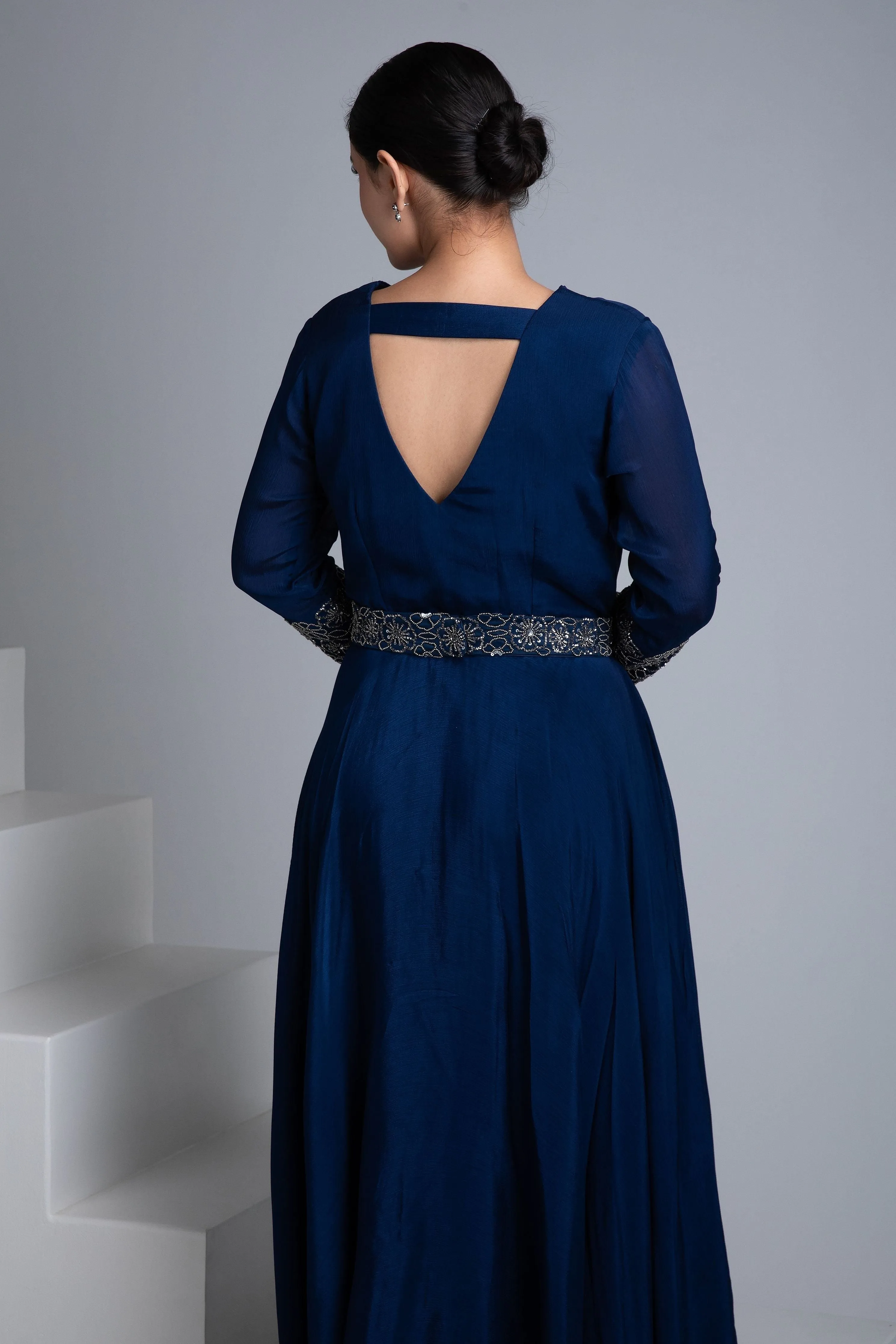 Navy Blue Georgette Flowy Gown