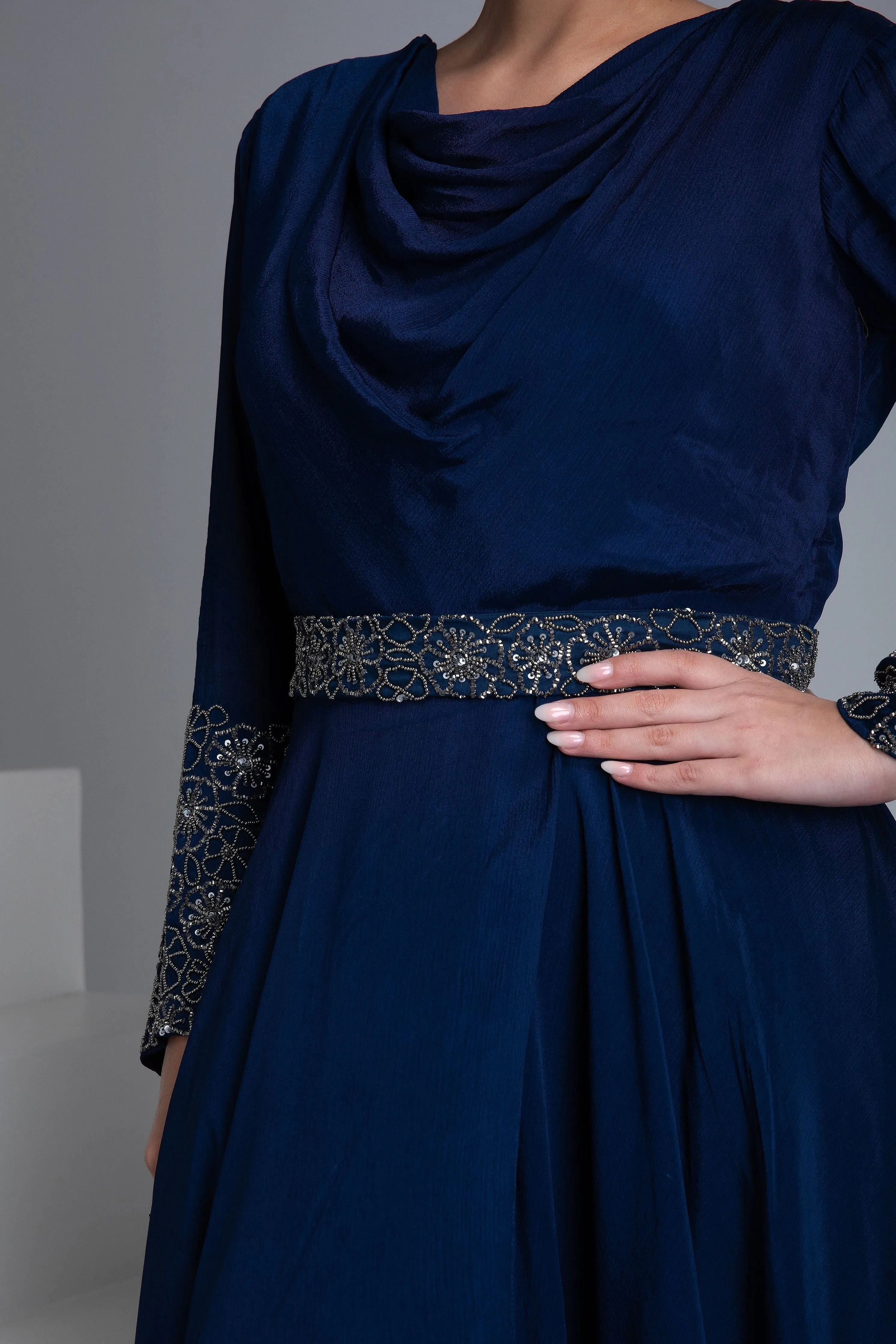 Navy Blue Georgette Flowy Gown