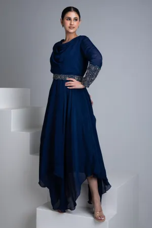 Navy Blue Georgette Flowy Gown