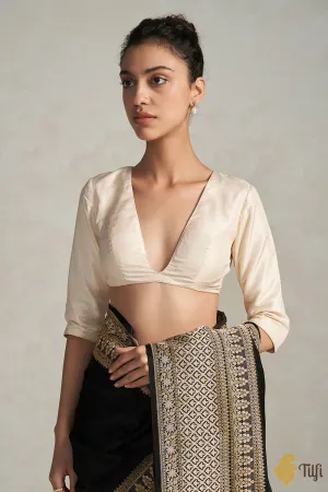 Off White Pure Silk Back-Buttoned Blouse