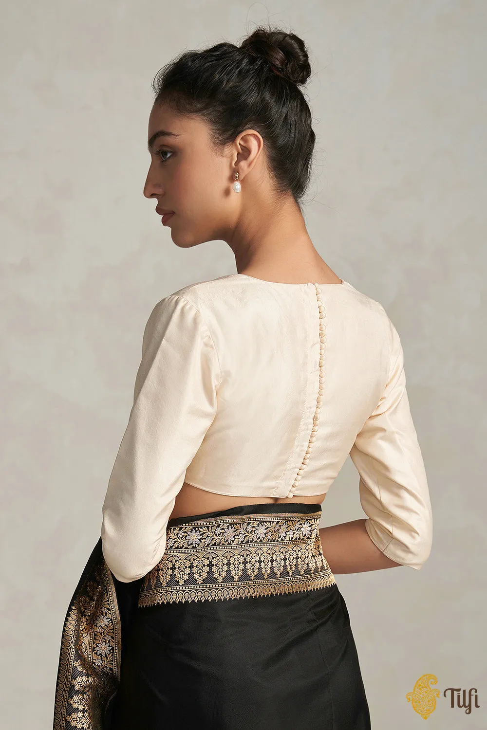 Off White Pure Silk Back-Buttoned Blouse