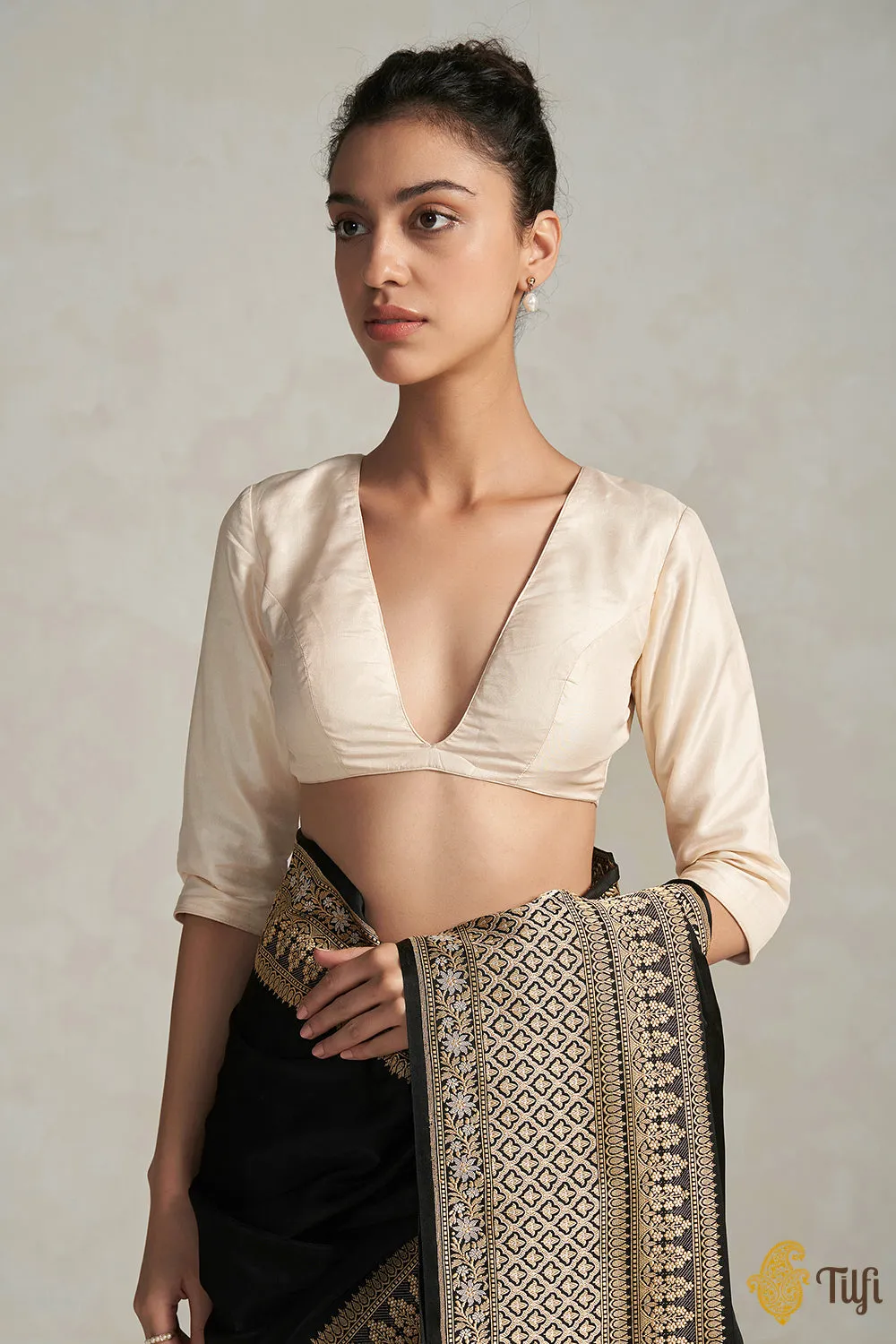 Off White Pure Silk Back-Buttoned Blouse