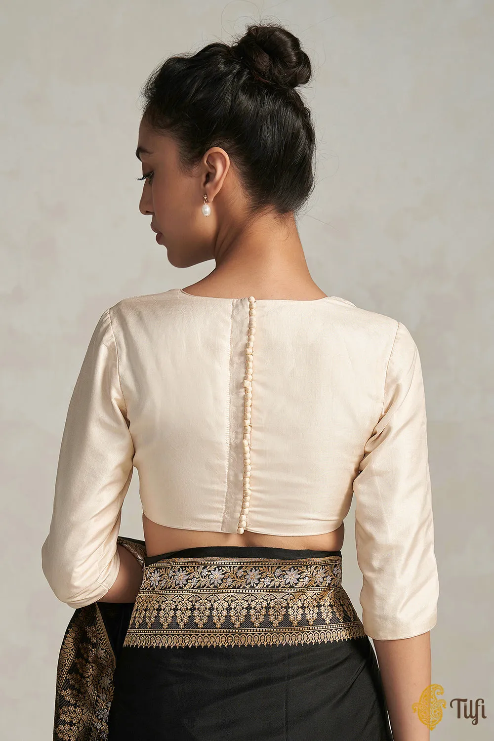 Off White Pure Silk Back-Buttoned Blouse