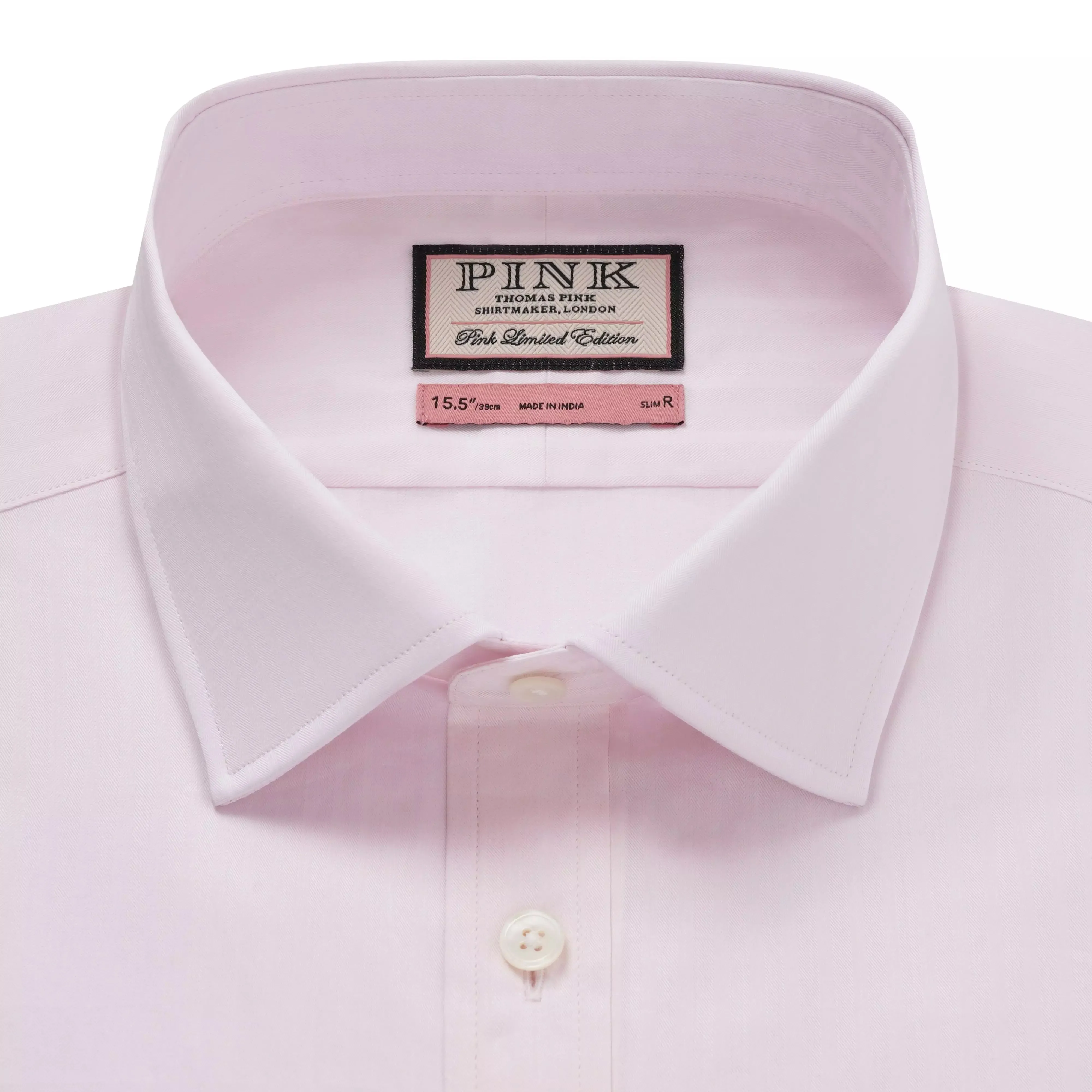 Pale Pink Slim Fit Fine Herringbone Dress Shirt