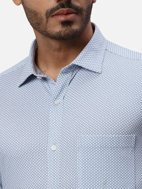 Park Avenue Men Blue Printed Slim Fit Cotton Blend Formal Shirts