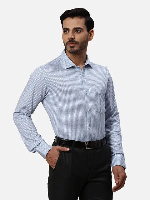 Park Avenue Men Blue Printed Slim Fit Cotton Blend Formal Shirts