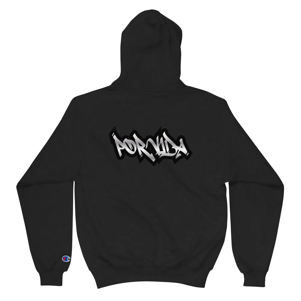 POR VIDA EAST LA Black & Silver Champion Hoodie