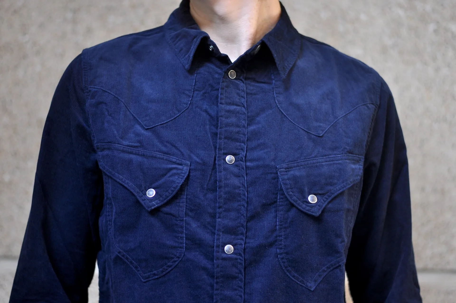Pure Blue Japan 8oz "Silky-Smooth" Corduroy Western Shirt (Navy)