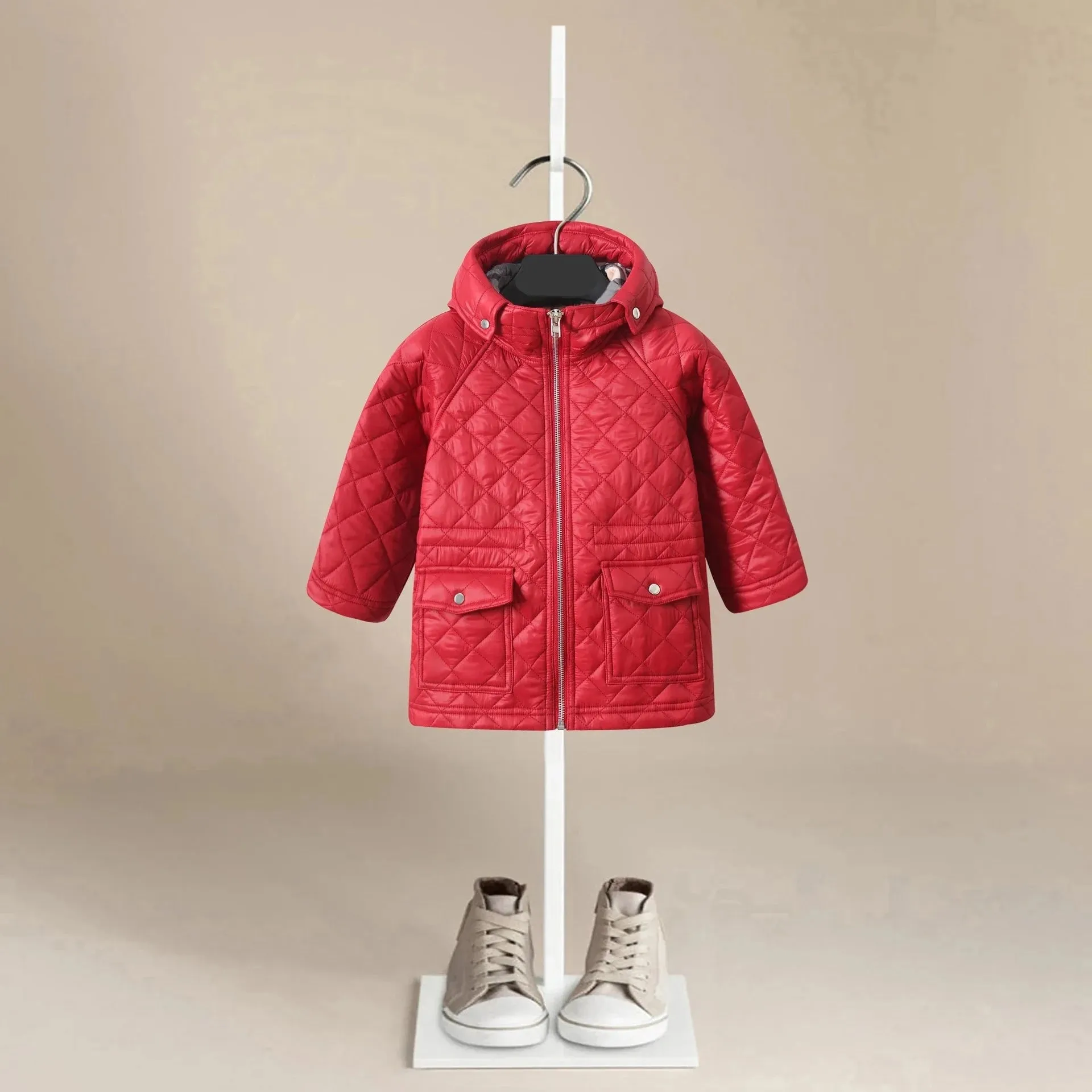 Quilted Down Cotton Jacket With Plaid Lining