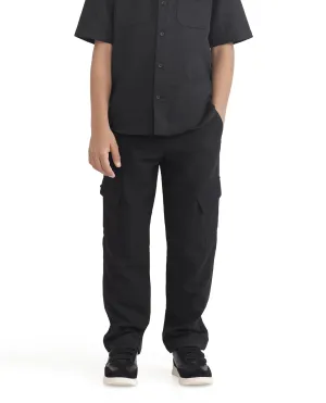 Rare Ones Kids Presso-K Black Cotton Button & Zip Closure Regular Fit Casual Trouser