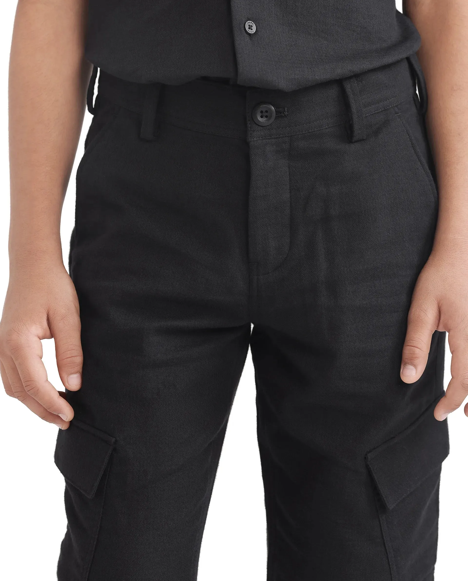 Rare Ones Kids Presso-K Black Cotton Button & Zip Closure Regular Fit Casual Trouser