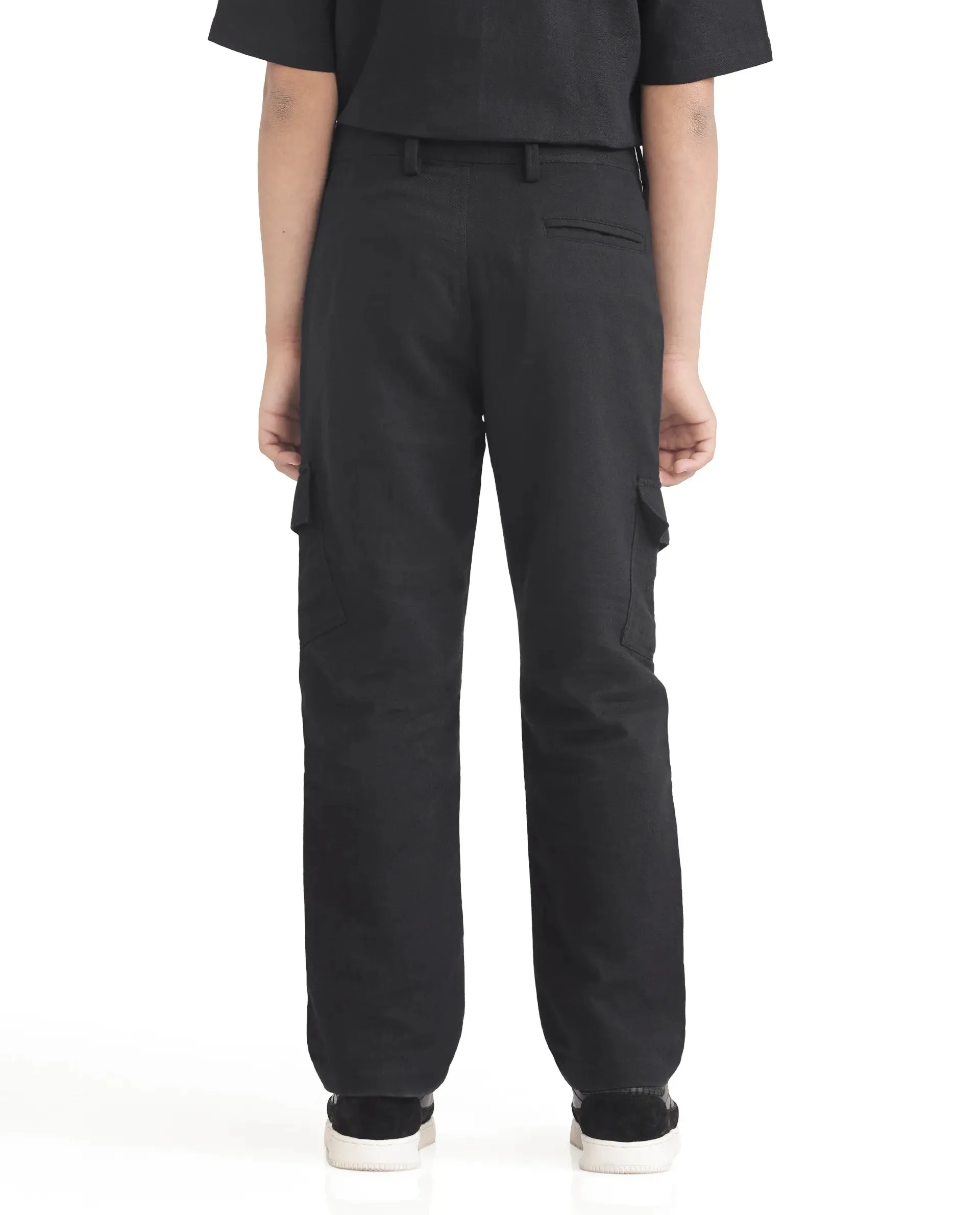 Rare Ones Kids Presso-K Black Cotton Button & Zip Closure Regular Fit Casual Trouser