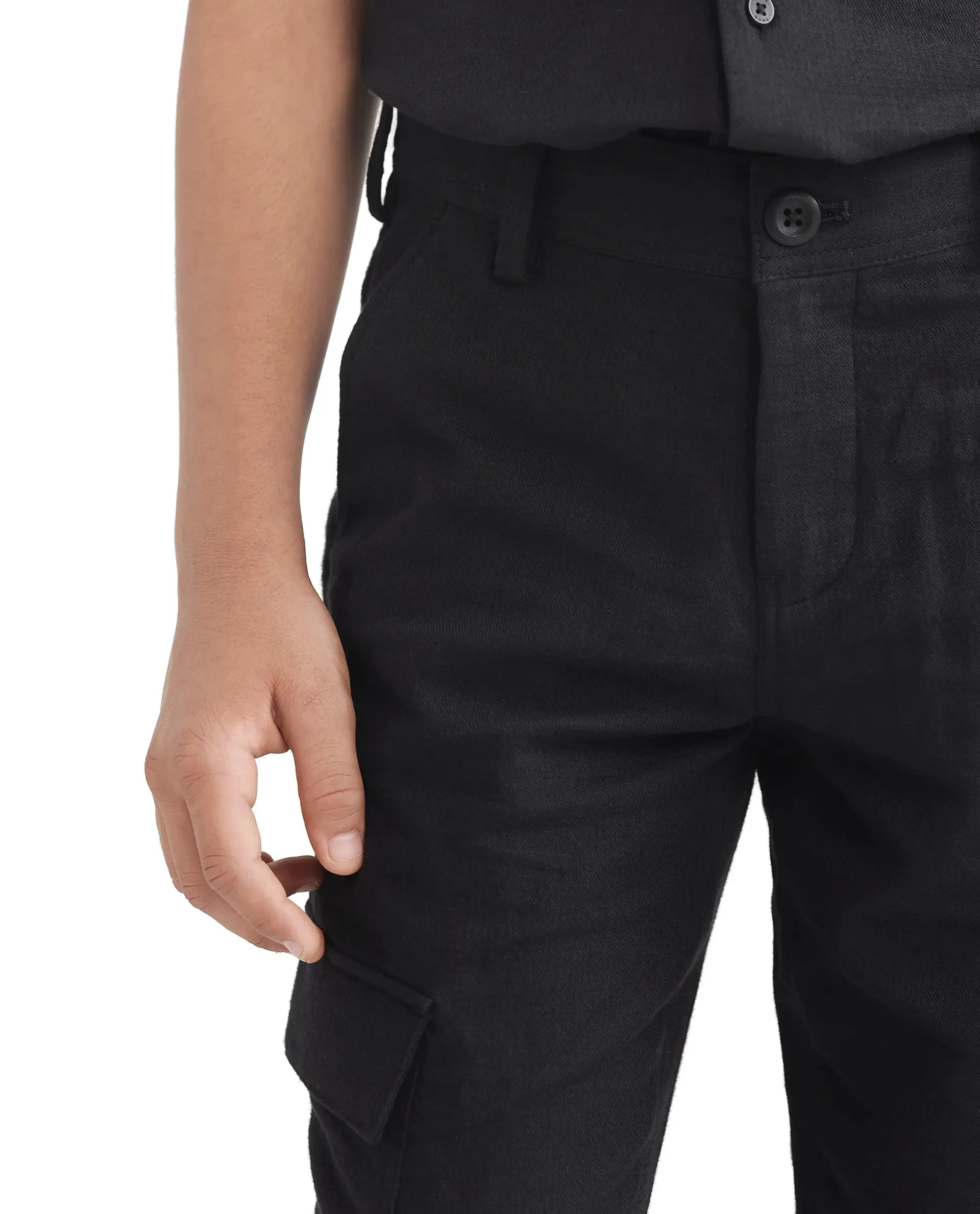 Rare Ones Kids Presso-K Black Cotton Button & Zip Closure Regular Fit Casual Trouser