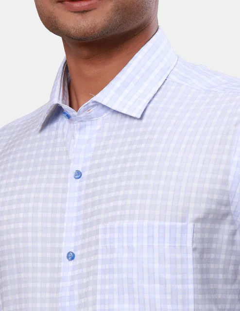 Raymond Men Blue Checks Contemporary Fit Cotton Wrinkle Free Formal Shirt