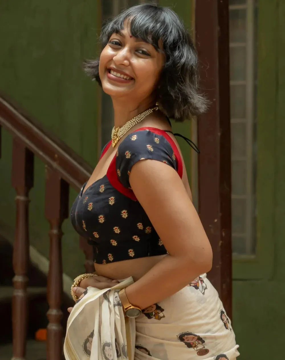 Readymade Black Cotton Silk Half Sleeve Blouse With Sweetheart Neckline