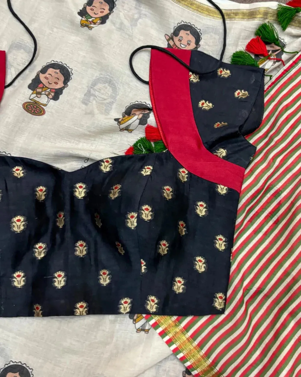 Readymade Black Cotton Silk Half Sleeve Blouse With Sweetheart Neckline