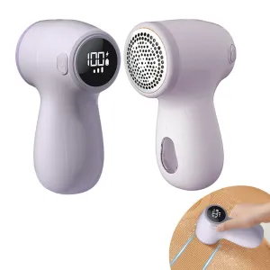 Rechargeable Electric Lint Remover Digital Display Fabric Shaver for Clothes Purple