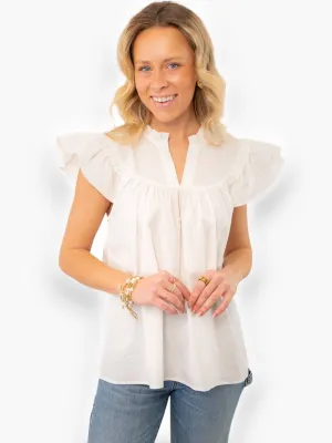 Ruth White Ruffle Sleeve Poplin Top