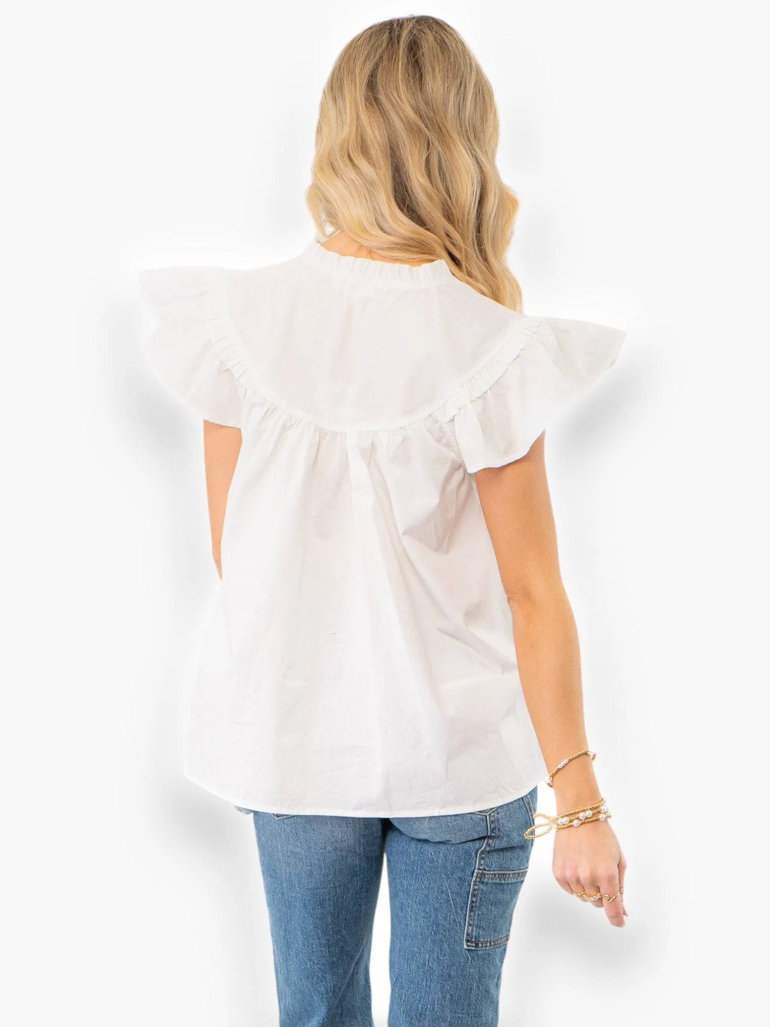 Ruth White Ruffle Sleeve Poplin Top