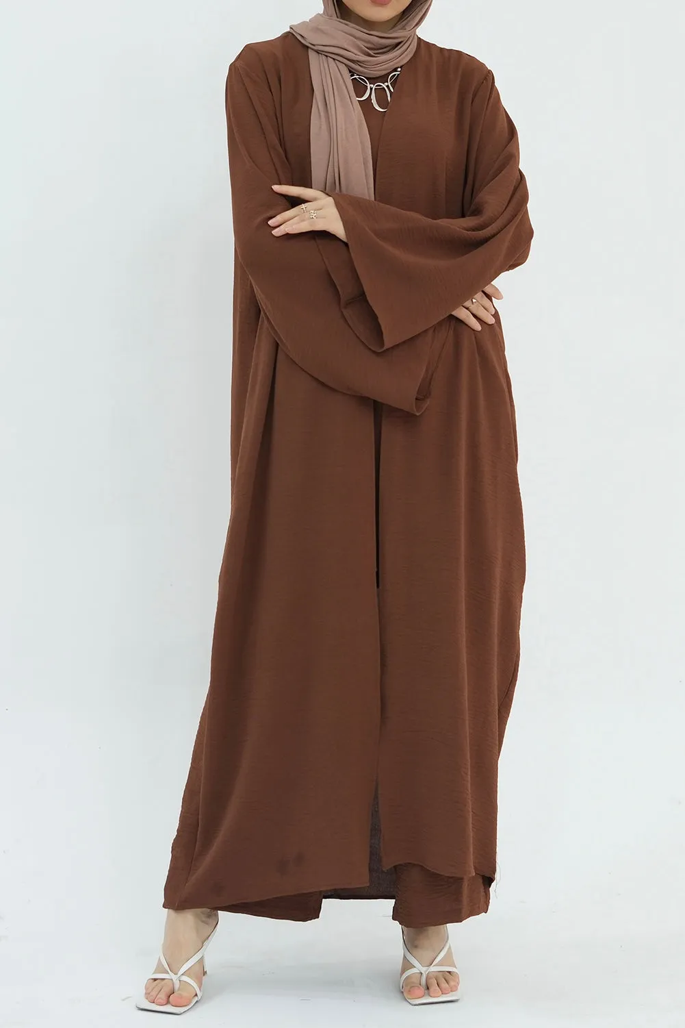 Sadia Stylish Casual Three Piece Abaya Set 779 - Coffee