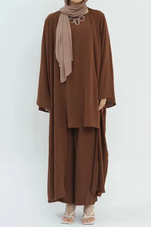 Sadia Stylish Casual Three Piece Abaya Set 779 - Coffee