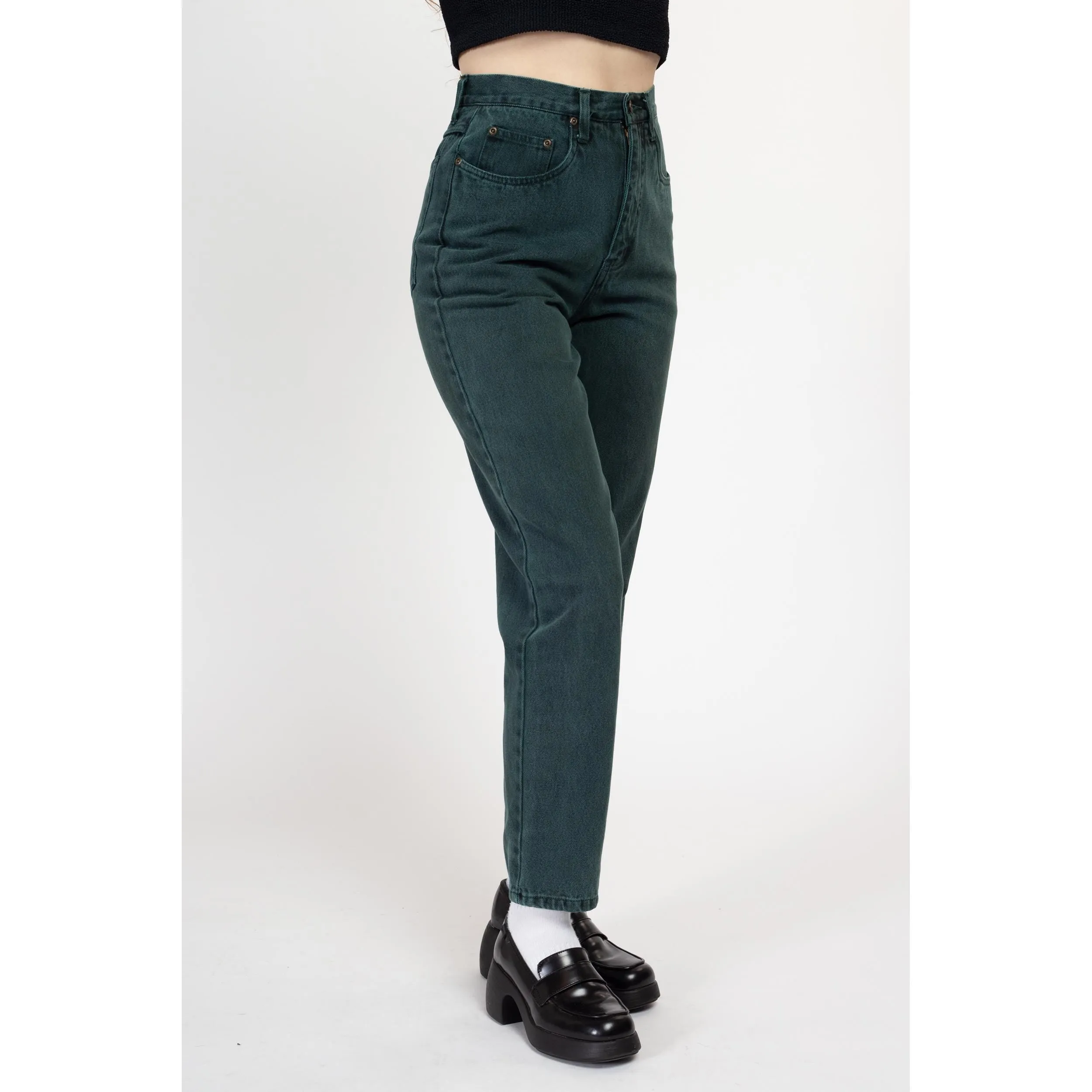 Small 90s Forest Green High Waisted Jeans 26"
