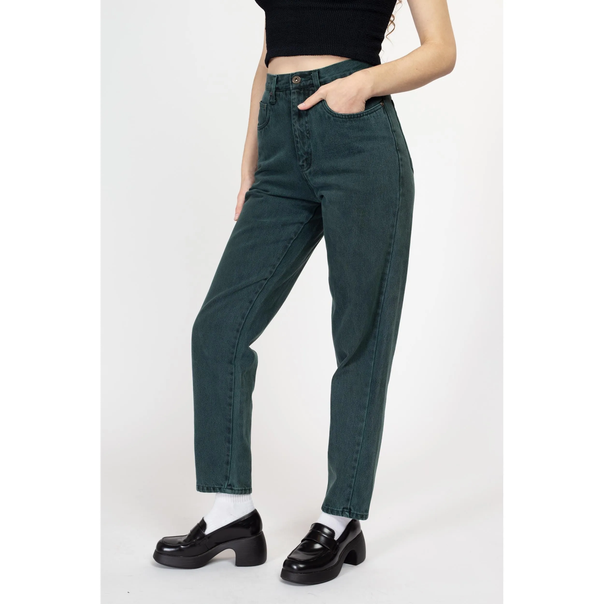 Small 90s Forest Green High Waisted Jeans 26"