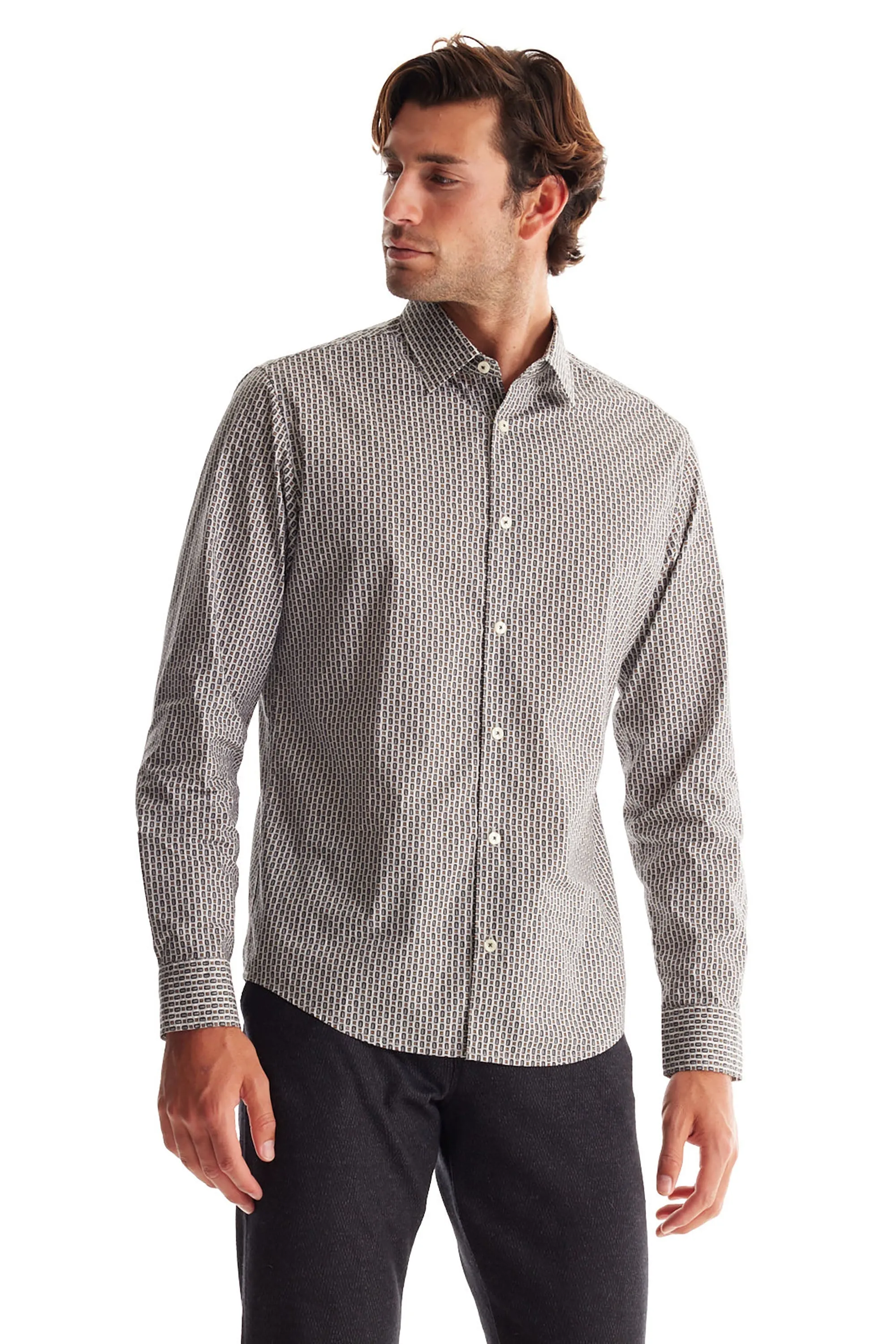 Soft Cloth Point Collar Shirt in Italian Woven Fabric - Flat Grey Hex