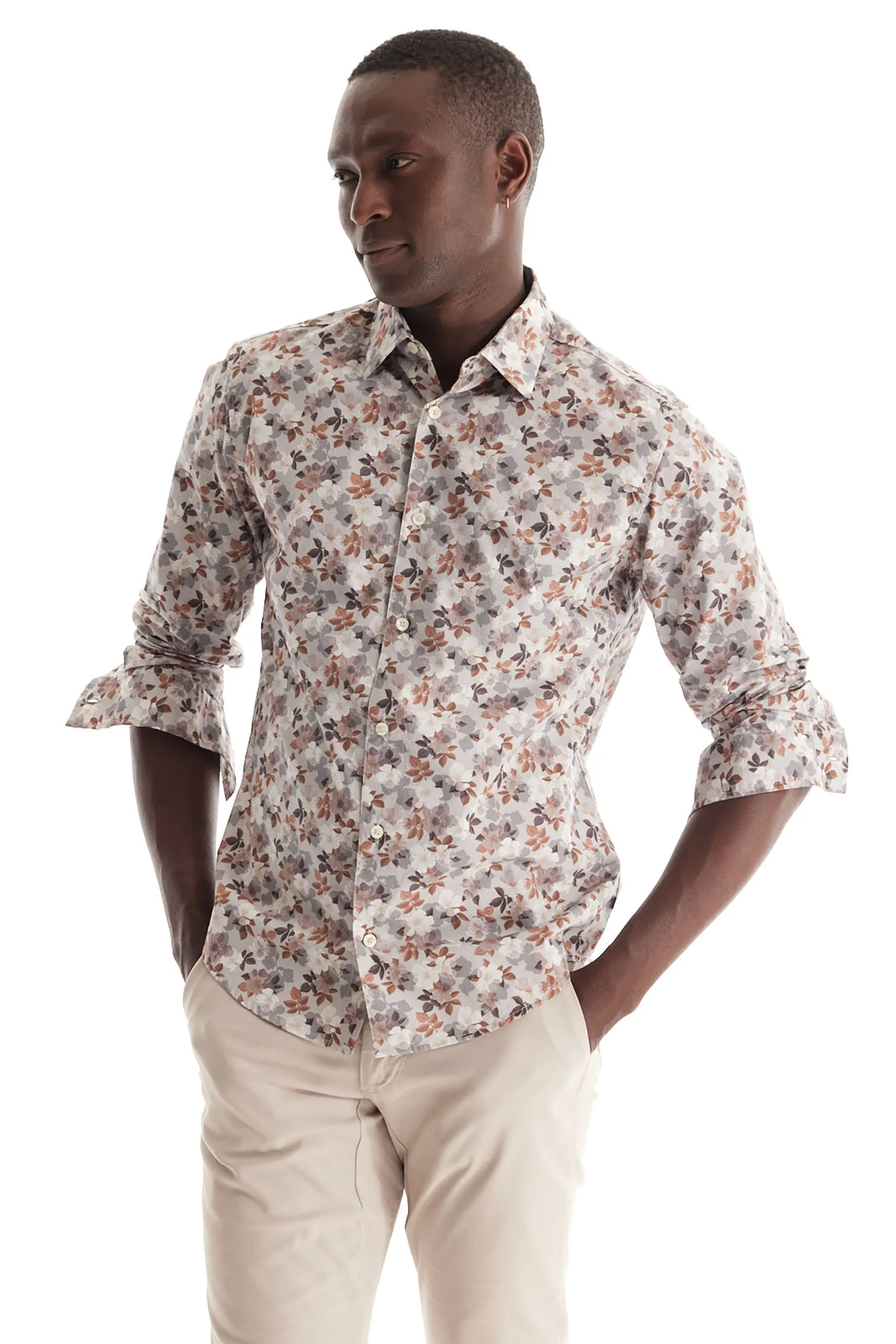 Soft Cloth Point Collar Shirt in Italian Woven Fabric - Flat Grey Hex