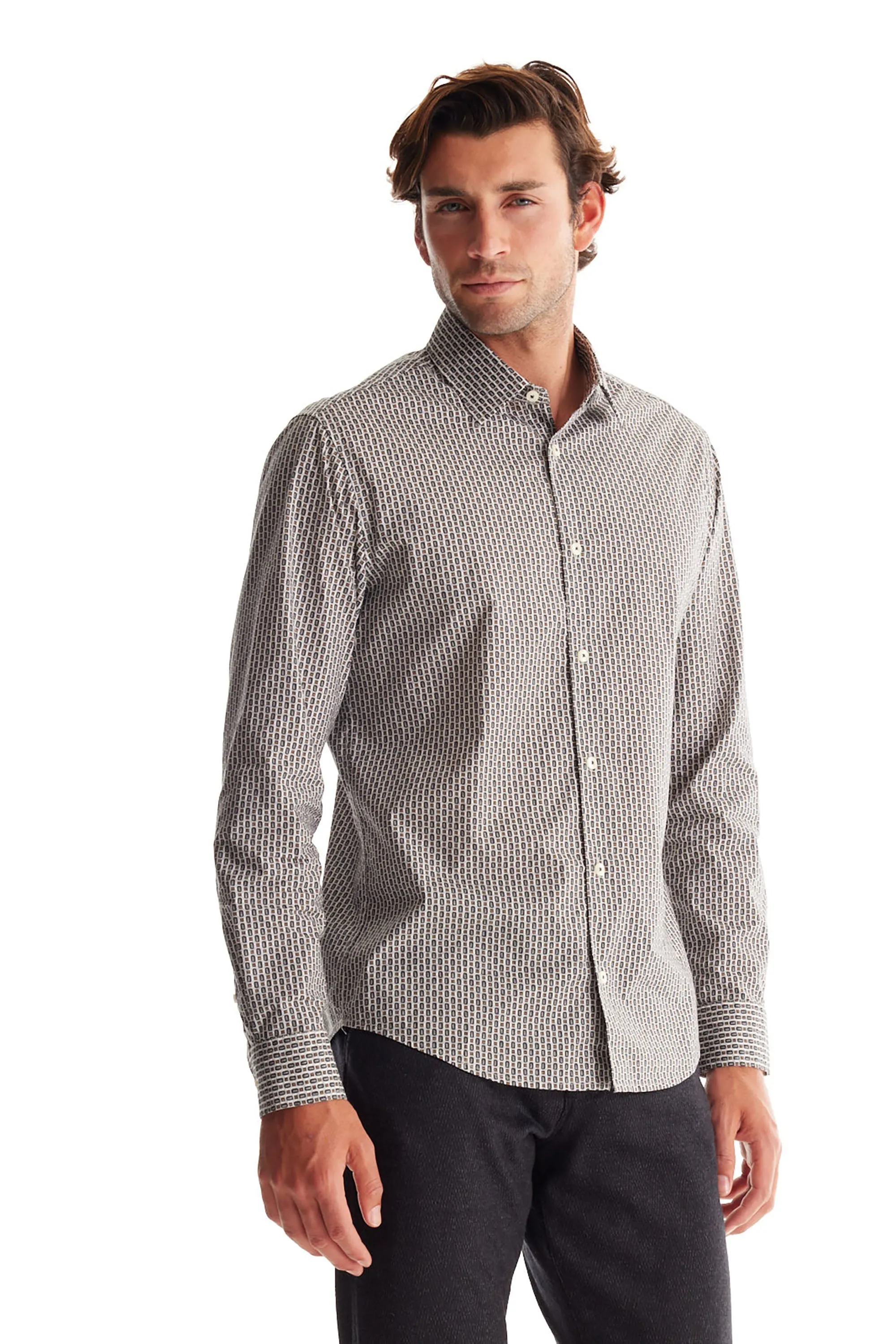 Soft Cloth Point Collar Shirt in Italian Woven Fabric - Flat Grey Hex