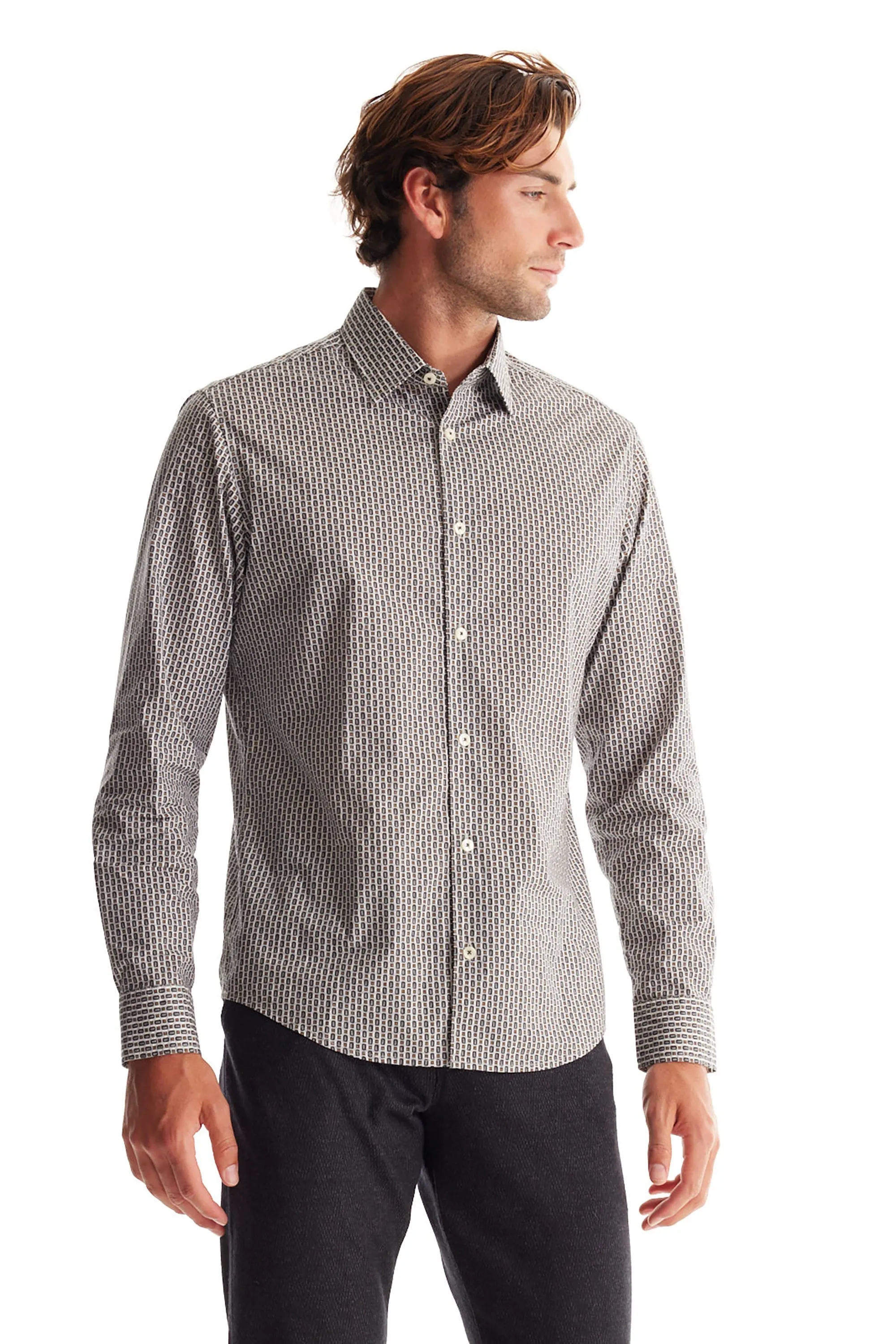 Soft Cloth Point Collar Shirt in Italian Woven Fabric - Flat Grey Hex