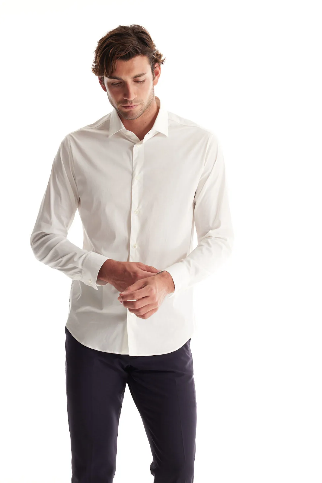 Soft Cloth Point Collar Shirt in Italian Woven Fabric - White