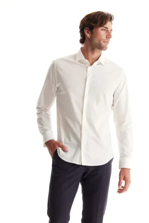 Soft Cloth Point Collar Shirt in Italian Woven Fabric - White